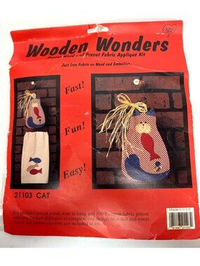 Wooden Wonders Cat Design Precut Wood & Cotton Fabric Applique Kit